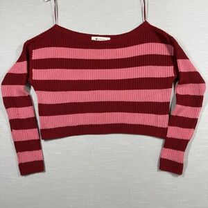 The Impeccable Pig Sweater Womens Medium Red Pink Striped Bold Chunky Knit